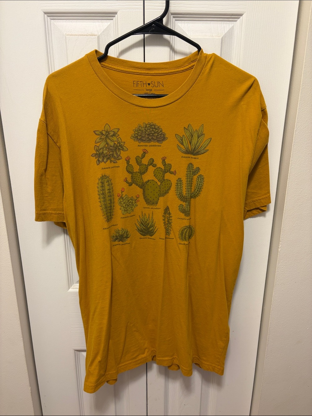Fifth Sun Mustard Tee with Green Cactus and Succulent Print